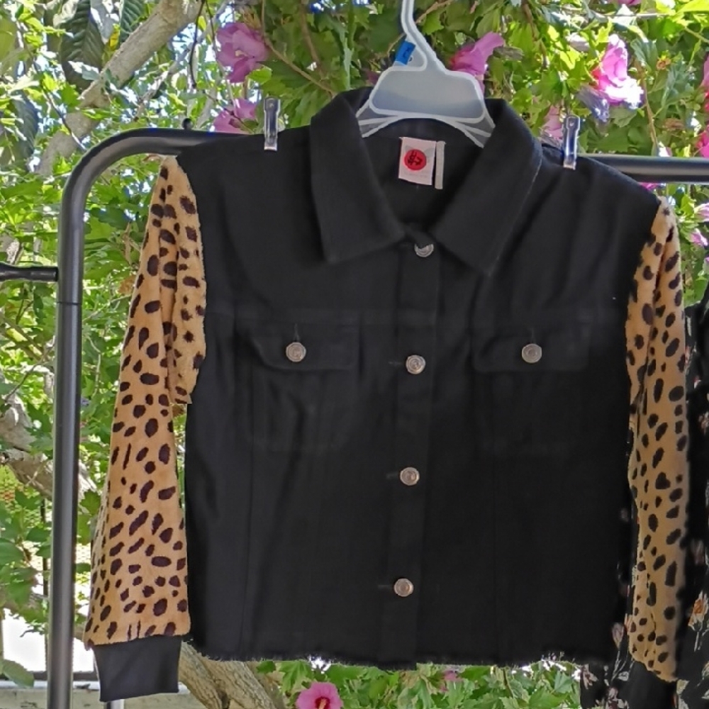 Black Jacket with Leopard Print Sleeves